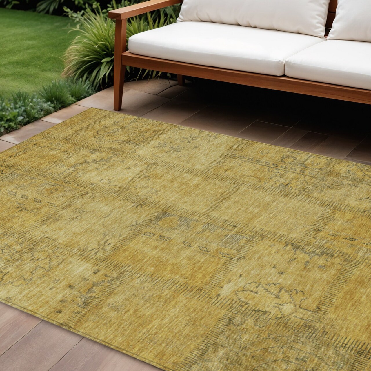Edge Collections - 9' x 12' - Gold - Durable Washable Patchwork Area Rug for Indoor and Outdoor Use - 1 Piece